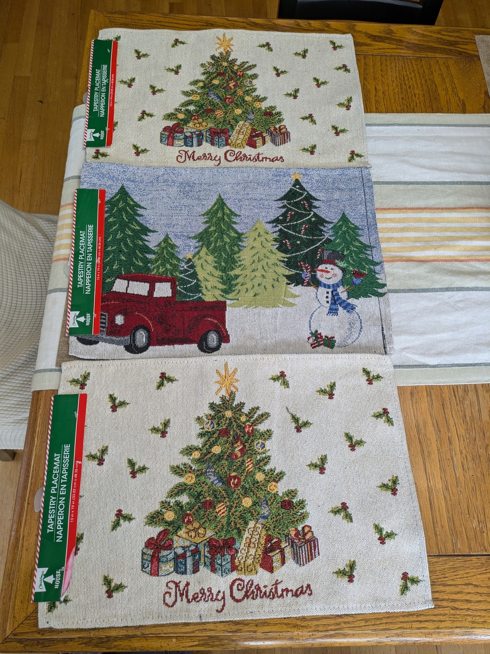 Christmas Tapestry Placemat Set with Red Truck & Tree - Holiday Throw Accents